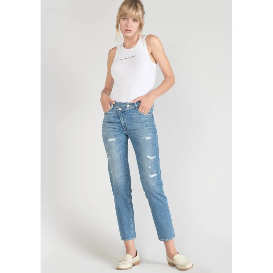 Jeans push-up regular, droit taille haute PULP, 7/8ème bleu en coton Aria