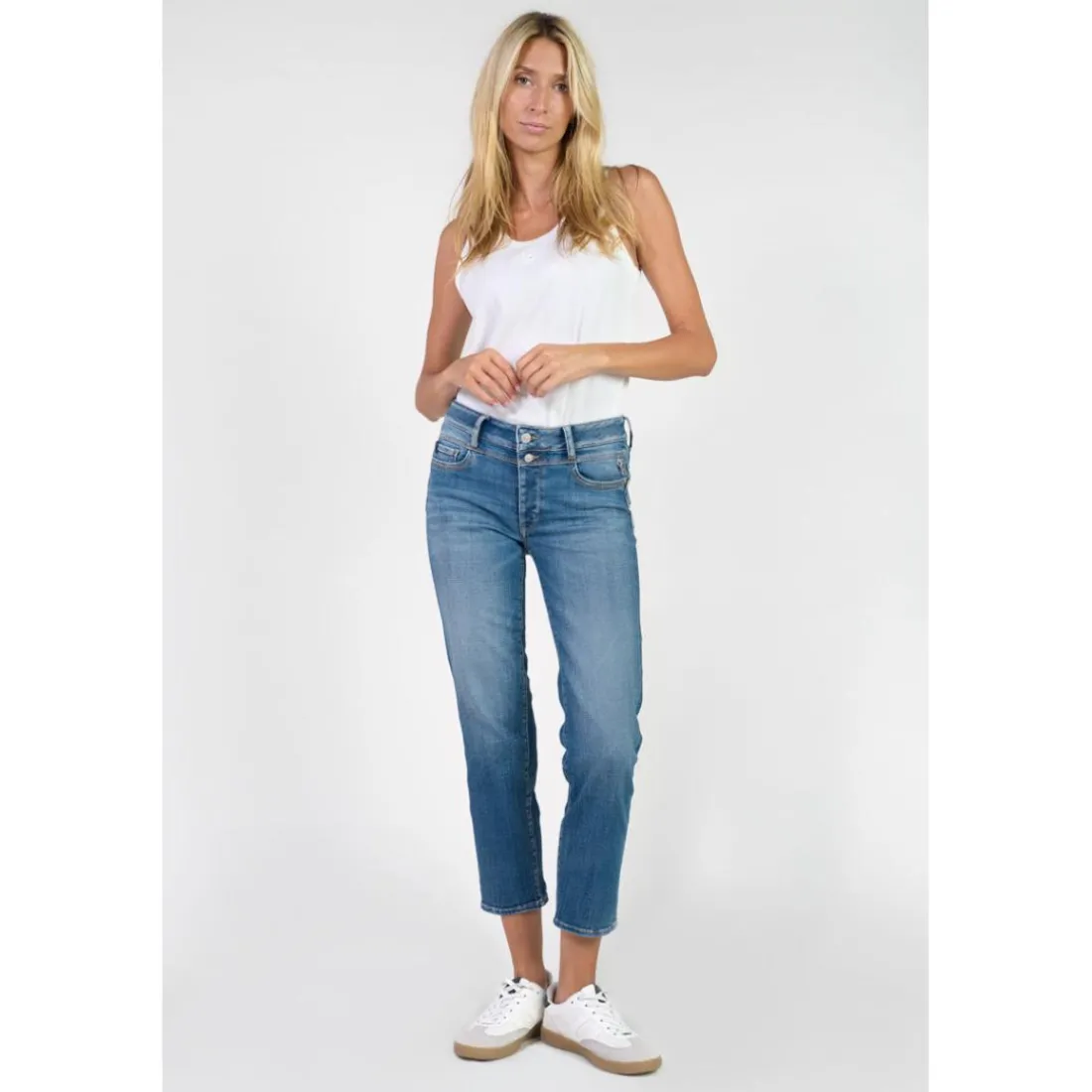 Jeans push-up regular, droit taille haute PULP, 7/8ème bleu en coton Gaia