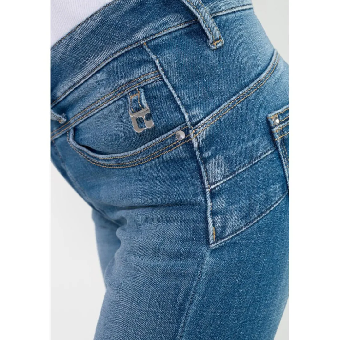 Jeans push-up regular, droit taille haute PULP, 7/8ème bleu en coton Gaia