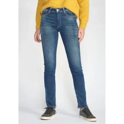 Jeans push-up regular, droit taille haute PULP, longueur 34 bleu en coton Ella