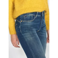 Jeans push-up regular, droit taille haute PULP, longueur 34 bleu en coton Ella