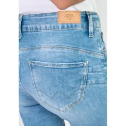 Jeans push-up regular, droit taille haute PULP, longueur 34 bleu en cuir Lise