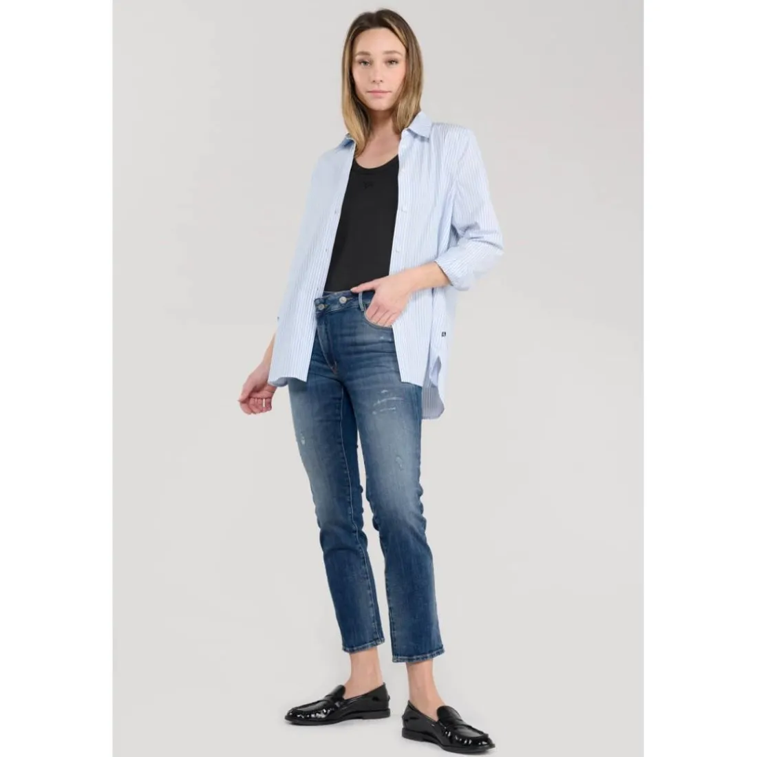 Jeans push-up regular, droit taille haute PULP, 7/8ème bleu Liz en coton