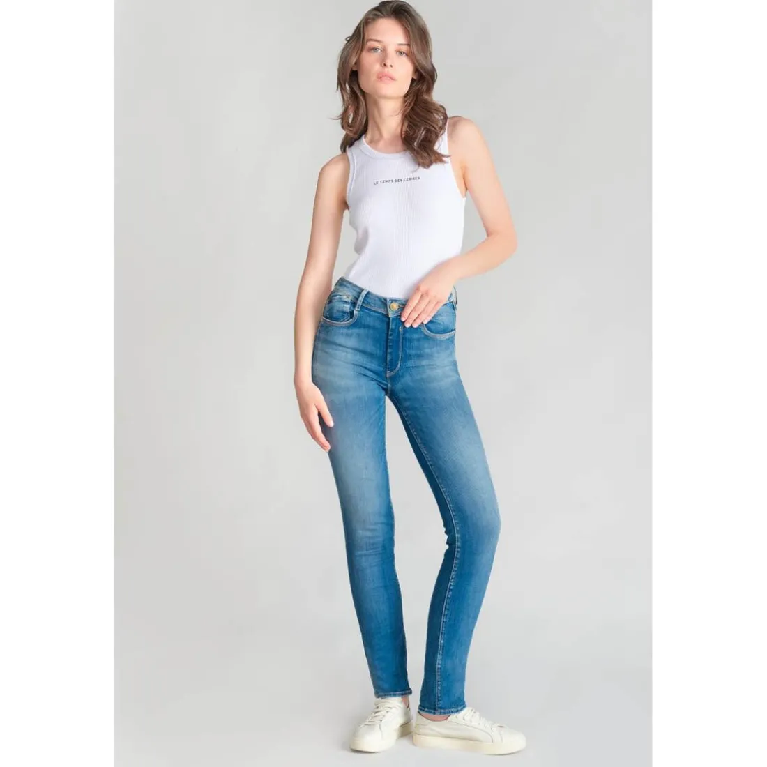 Jeans push-up regular, droit taille haute PULP, longueur 34 bleu en coton Kali