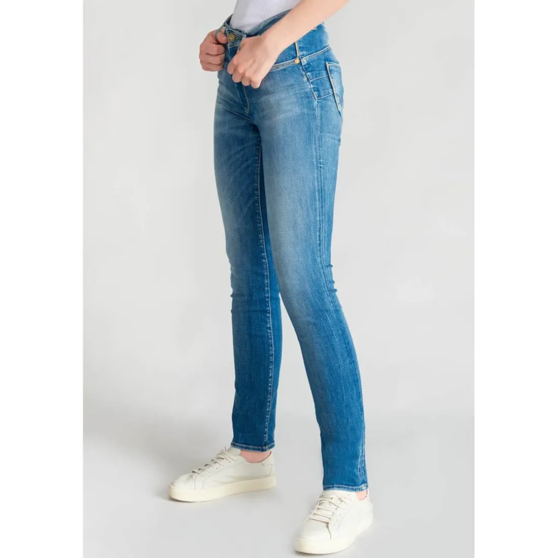 Jeans push-up regular, droit taille haute PULP, longueur 34 bleu en coton Kali