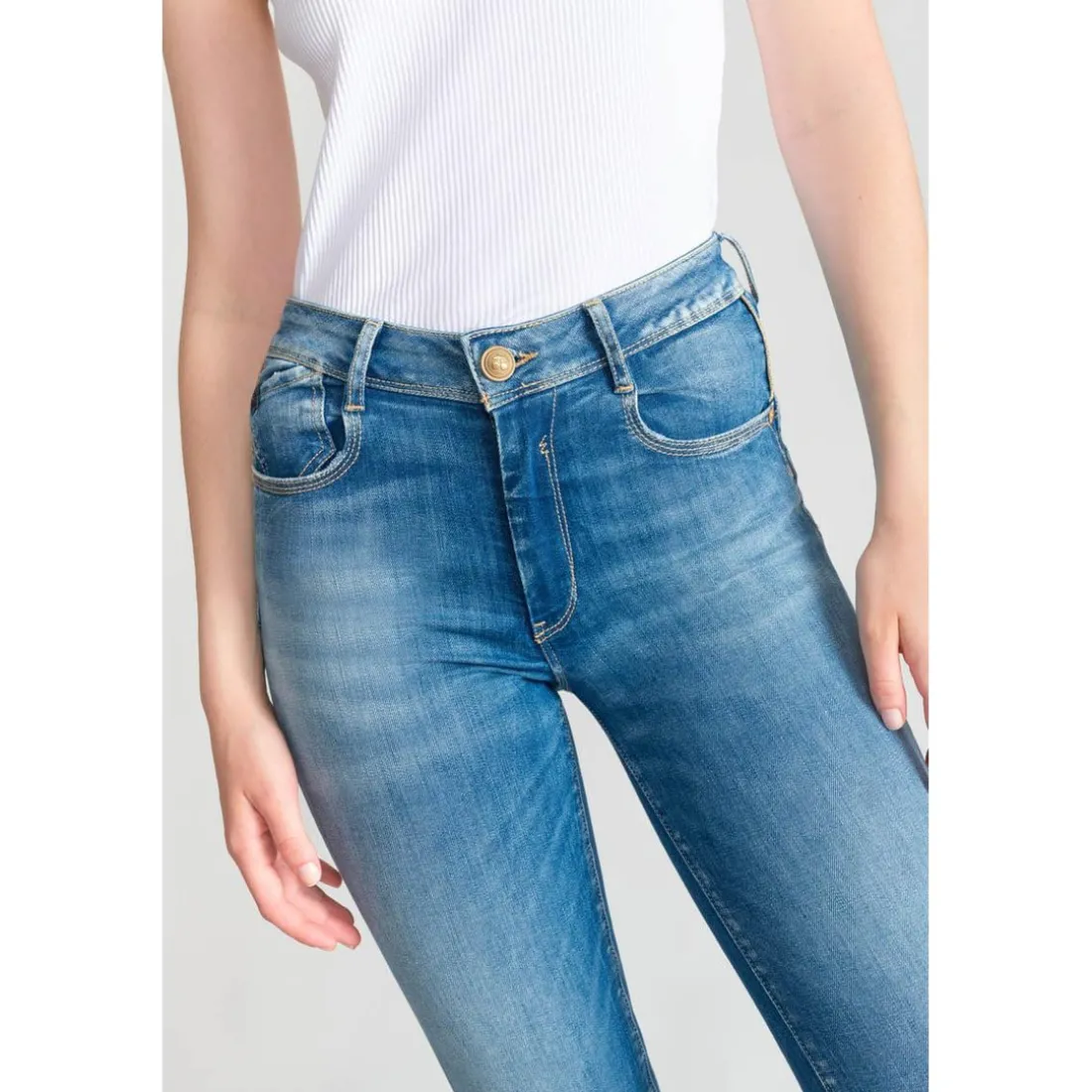 Jeans push-up regular, droit taille haute PULP, longueur 34 bleu en coton Kali