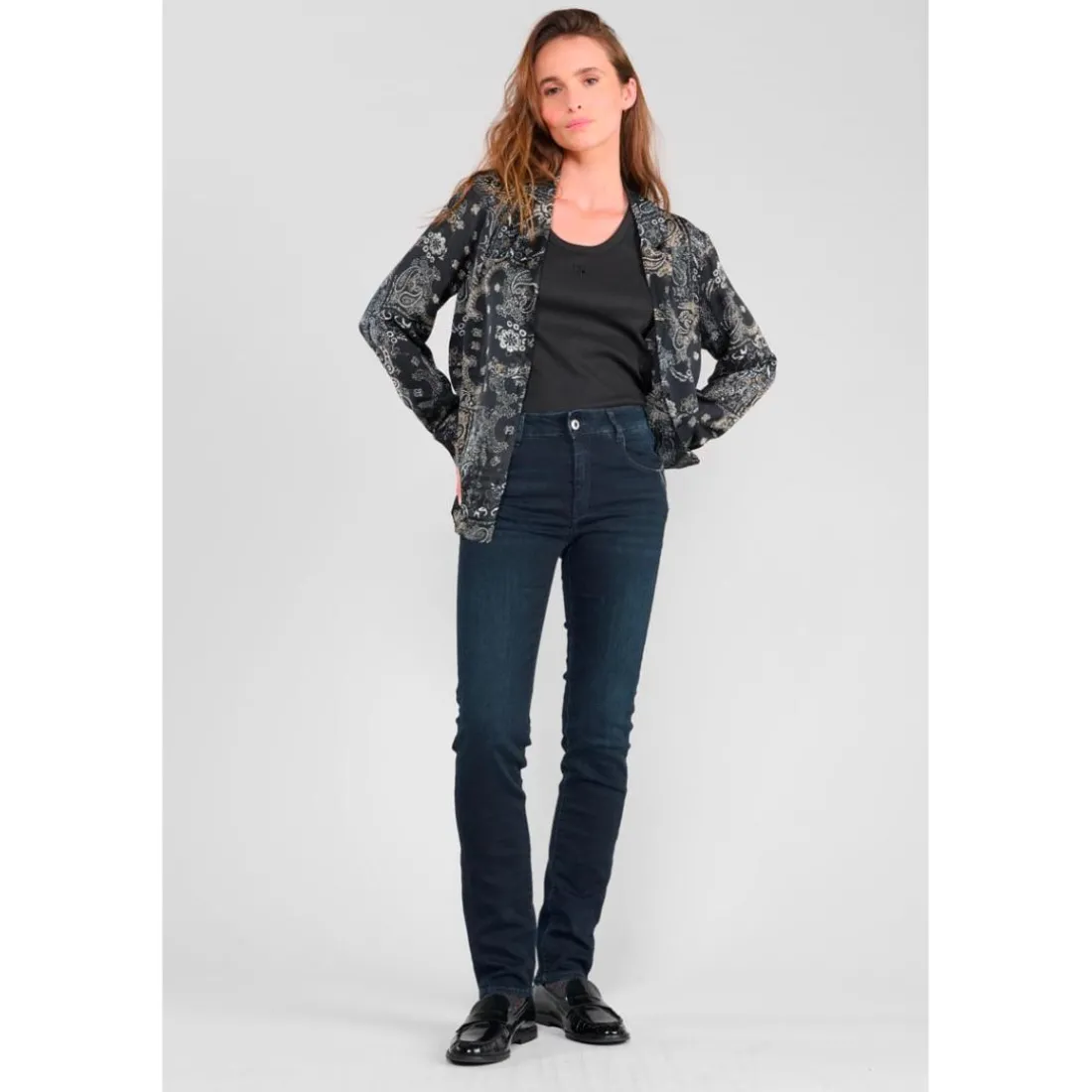 Jeans push-up regular, droit taille haute PULP, longueur 34 bleu Zadie en coton