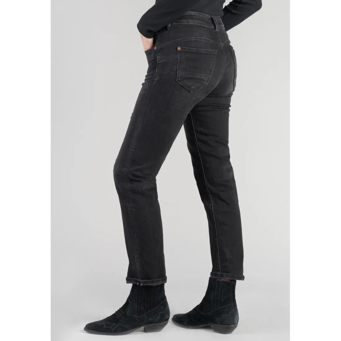Jeans push-up regular, droit taille haute PULP, 7/8ème noir en coton
