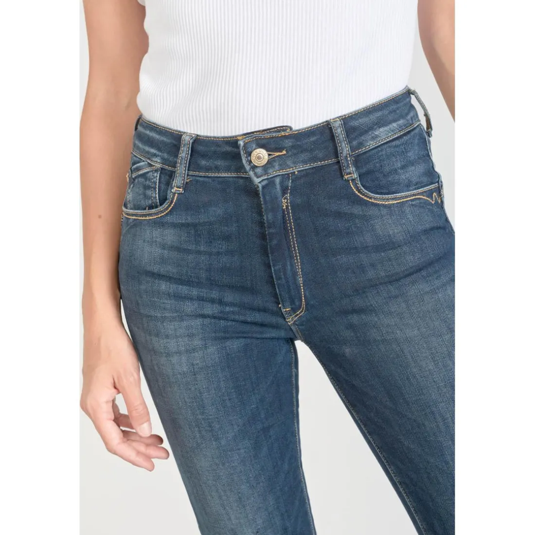 Jeans push-up regular, droit taille haute PULP, longueur 34 bleu en coton Rae
