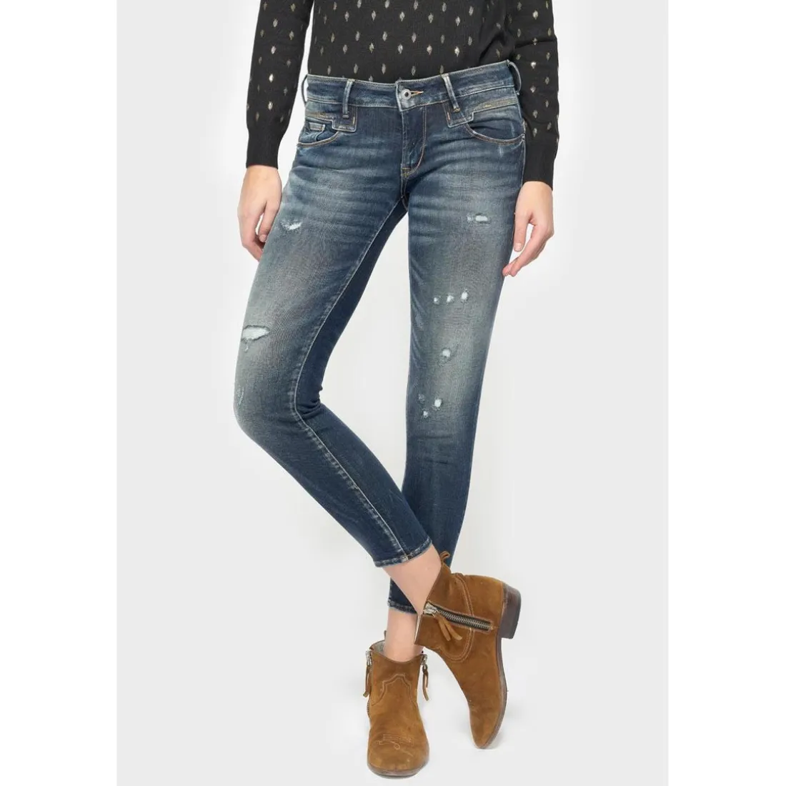 Jeans push-up slim PULP, 7/8ème bleu en coton Agnes