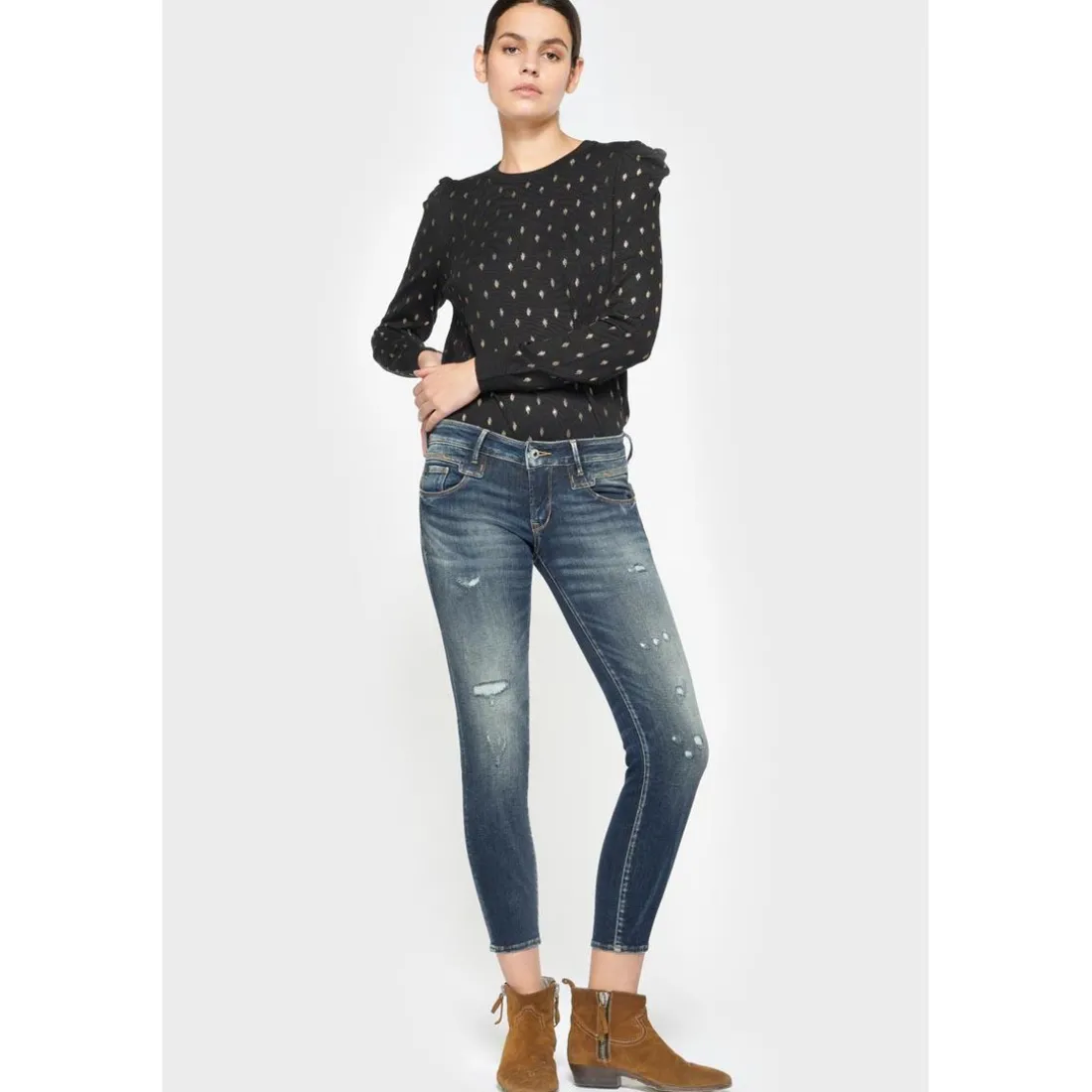 Jeans push-up slim PULP, 7/8ème bleu en coton Agnes