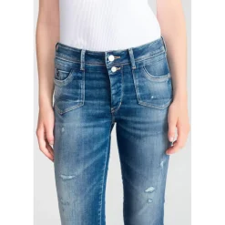 Jeans push-up slim taille haute PULP, 7/8ème bleu Agnes en coton