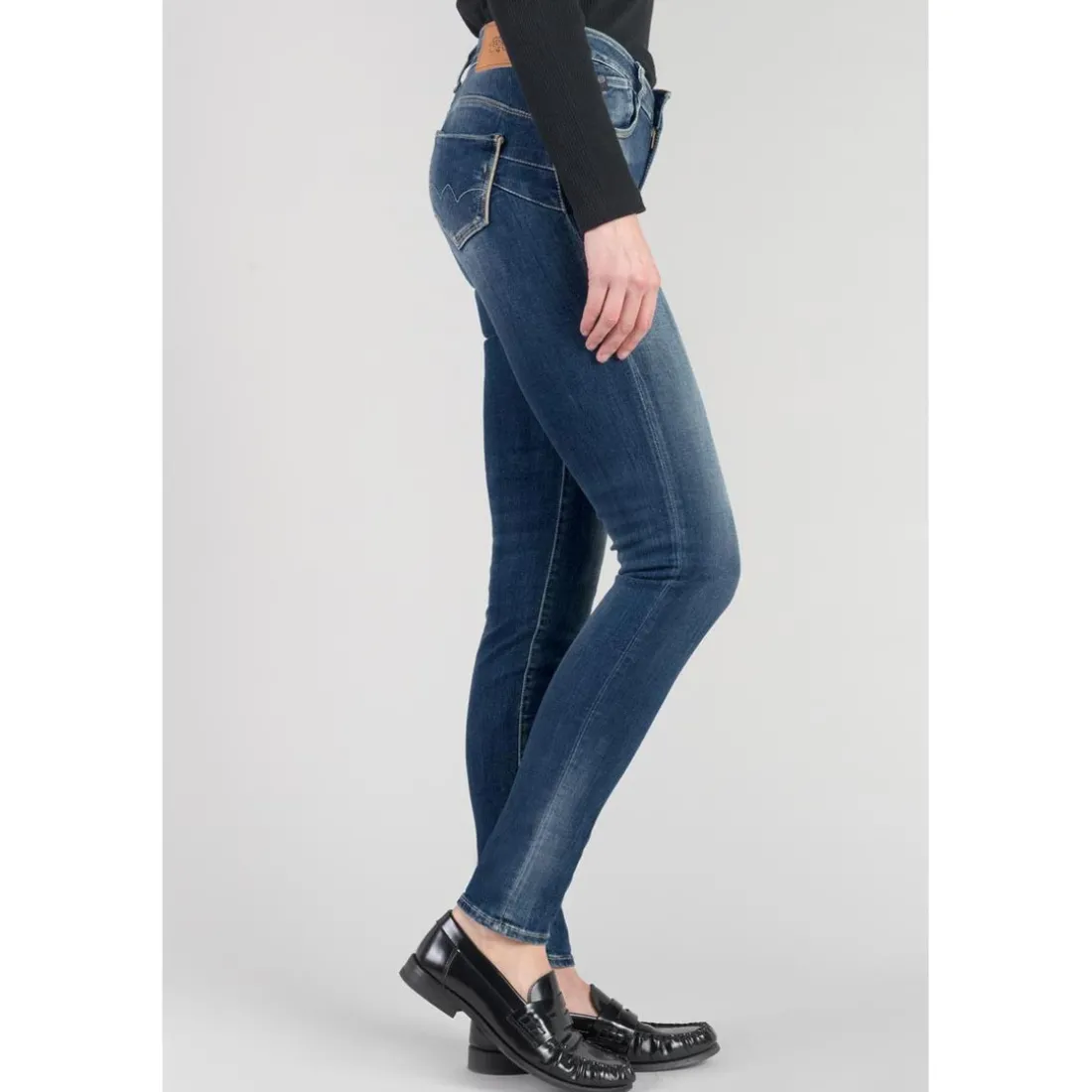 Jeans push-up slim taille haute PULP, longueur 34 bleu en coton Maya