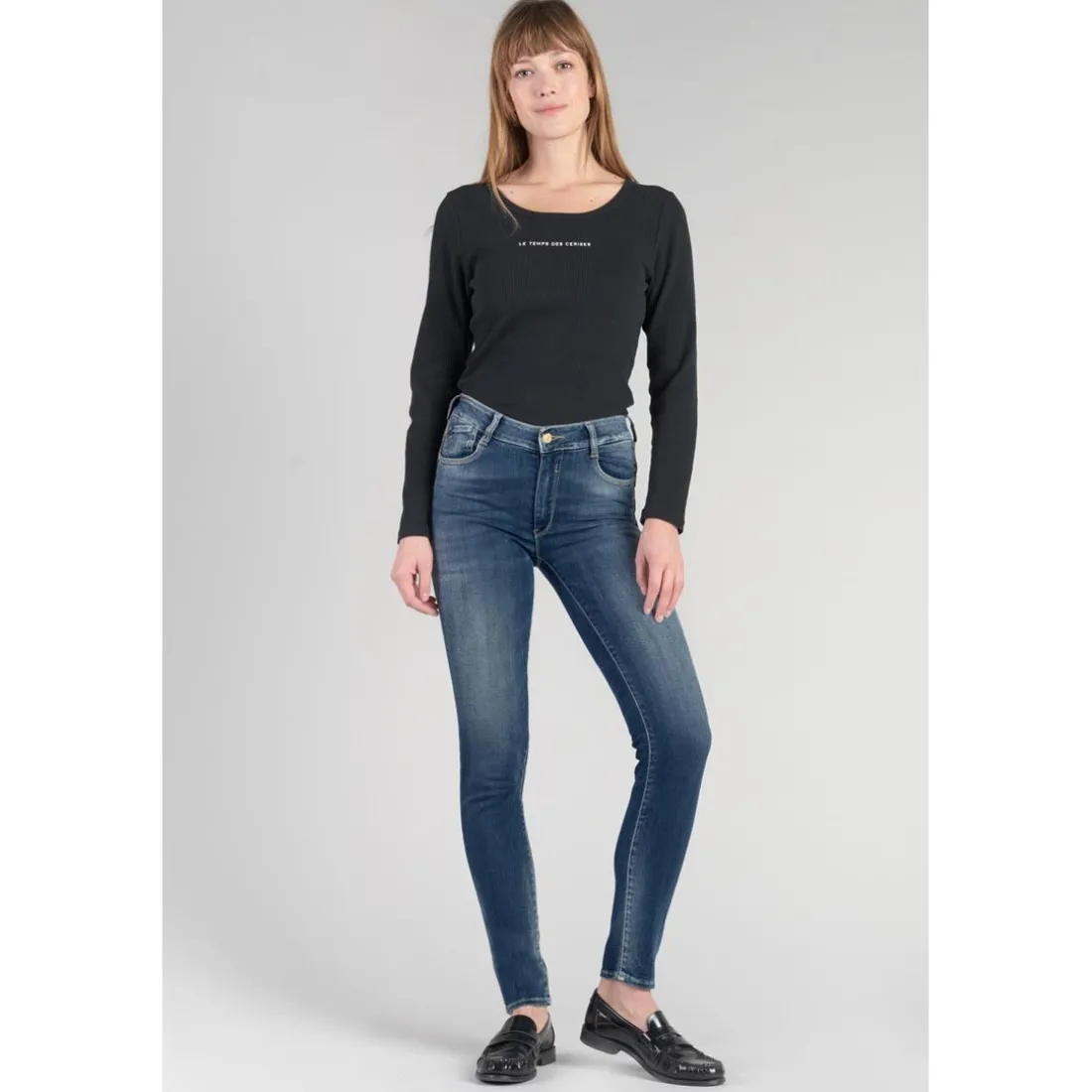 Jeans push-up slim taille haute PULP, longueur 34 bleu en coton Maya