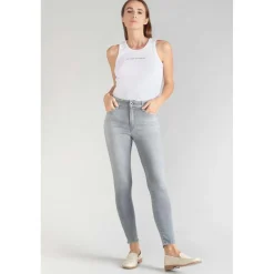 Jeans push-up slim taille haute PULP, 7/8ème gris en coton Noémie