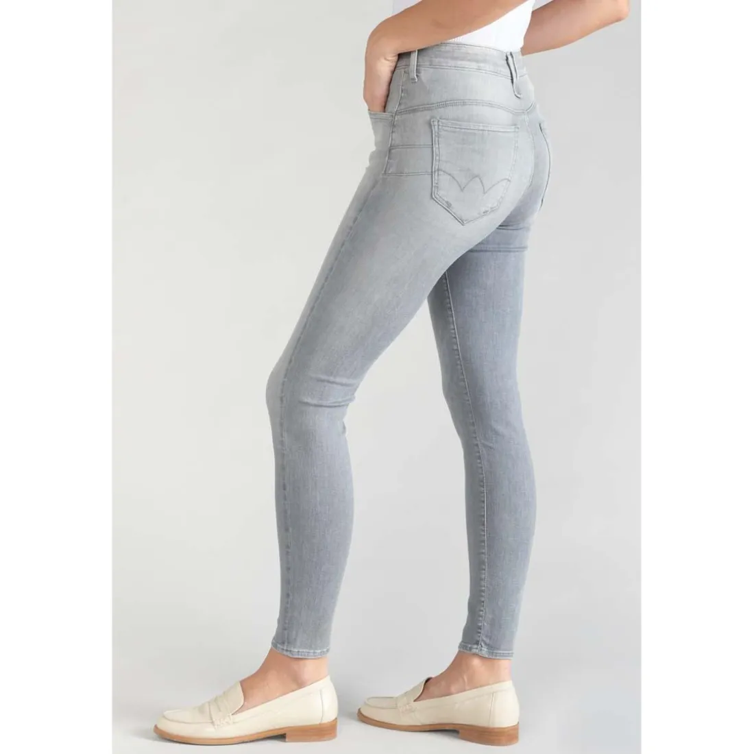Jeans push-up slim taille haute PULP, 7/8ème gris en coton Noémie