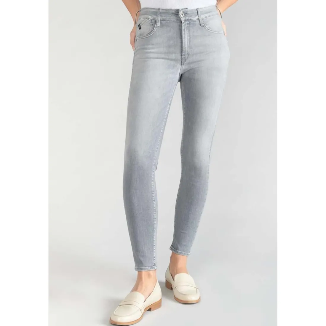 Jeans push-up slim taille haute PULP, 7/8ème gris en coton Noémie