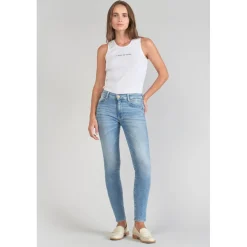 Jeans push-up slim taille haute PULP, 7/8ème bleu en coton Lana