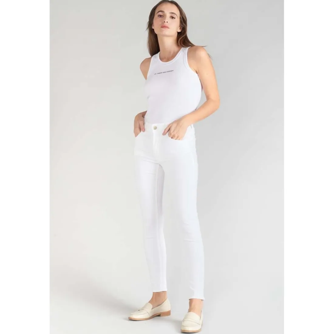 Jeans push-up slim taille haute PULP, 7/8ème blanc en coton
