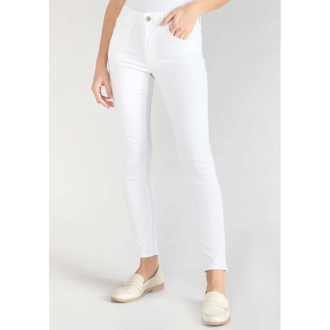 Jeans push-up slim taille haute PULP, 7/8ème blanc en coton