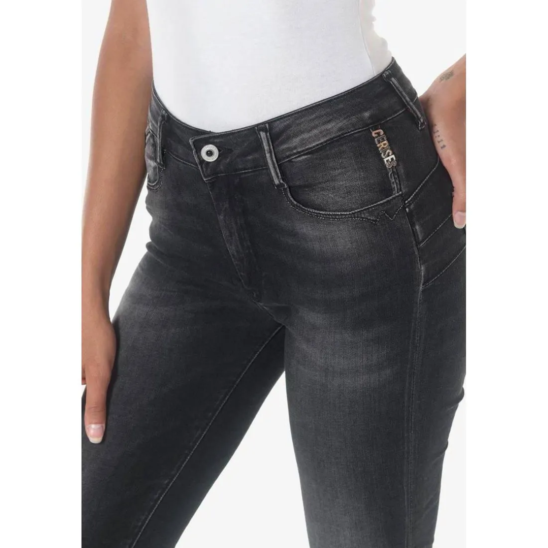 Jeans push-up slim taille haute PULP, 7/8ème noir en coton Zoe