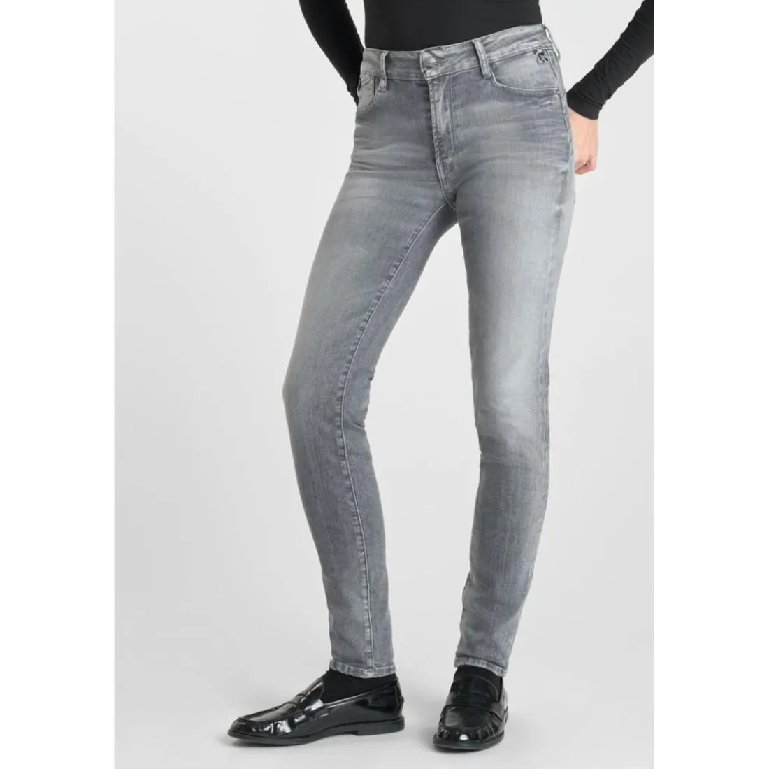 Jeans push-up slim taille haute PULP, longueur 34 gris Ivy en coton