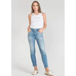 Jeans push-up slim taille haute PULP, 7/8ème bleu en coton Clio