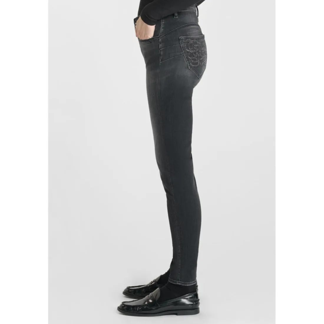 Jeans push-up slim taille haute PULP, 7/8ème noir Vale