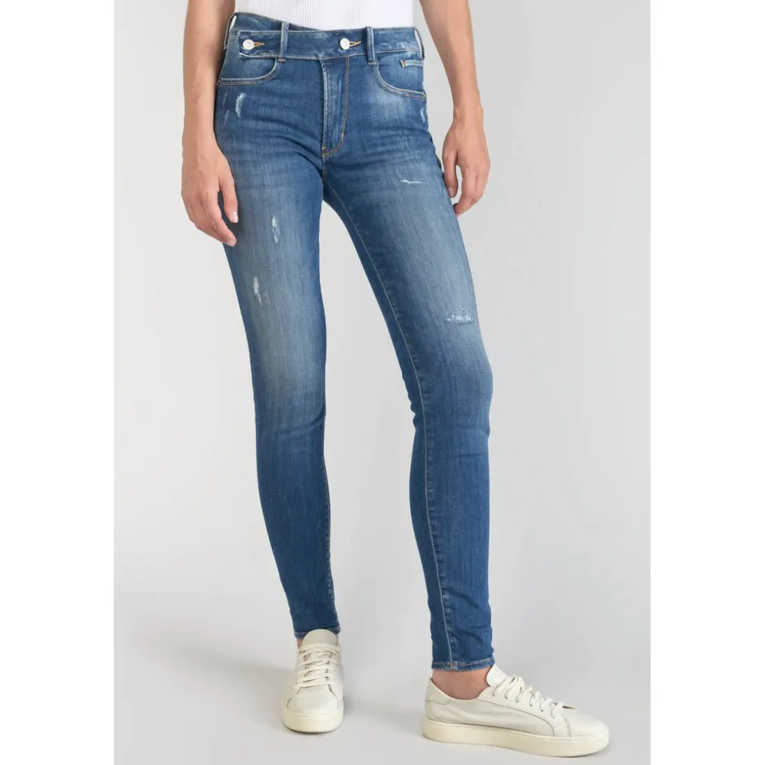 Jeans push-up slim taille haute PULP, longueur 34 bleu en coton Anya