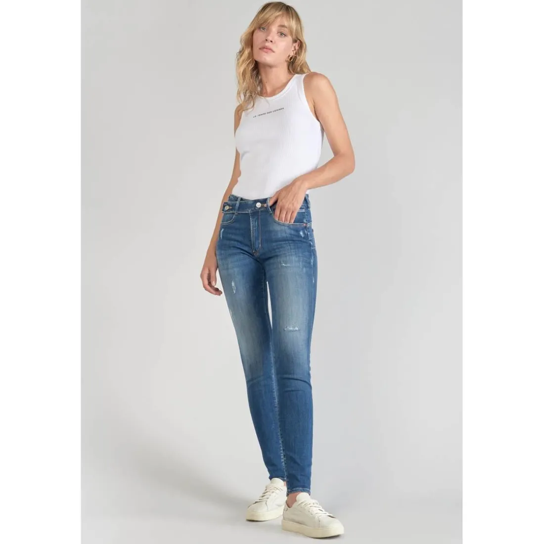 Jeans push-up slim taille haute PULP, longueur 34 bleu en coton Anya