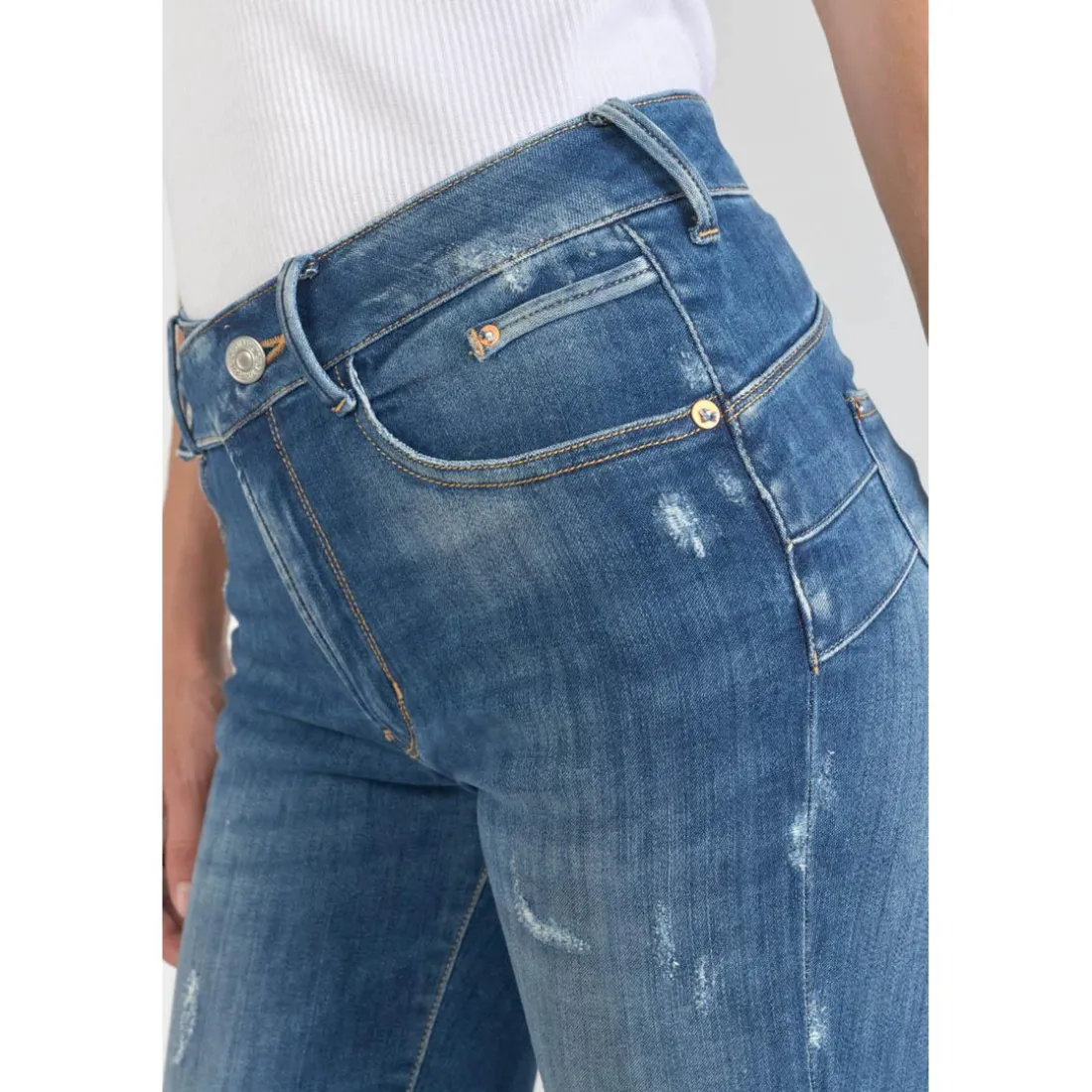 Jeans push-up slim taille haute PULP, longueur 34 bleu en coton Anya