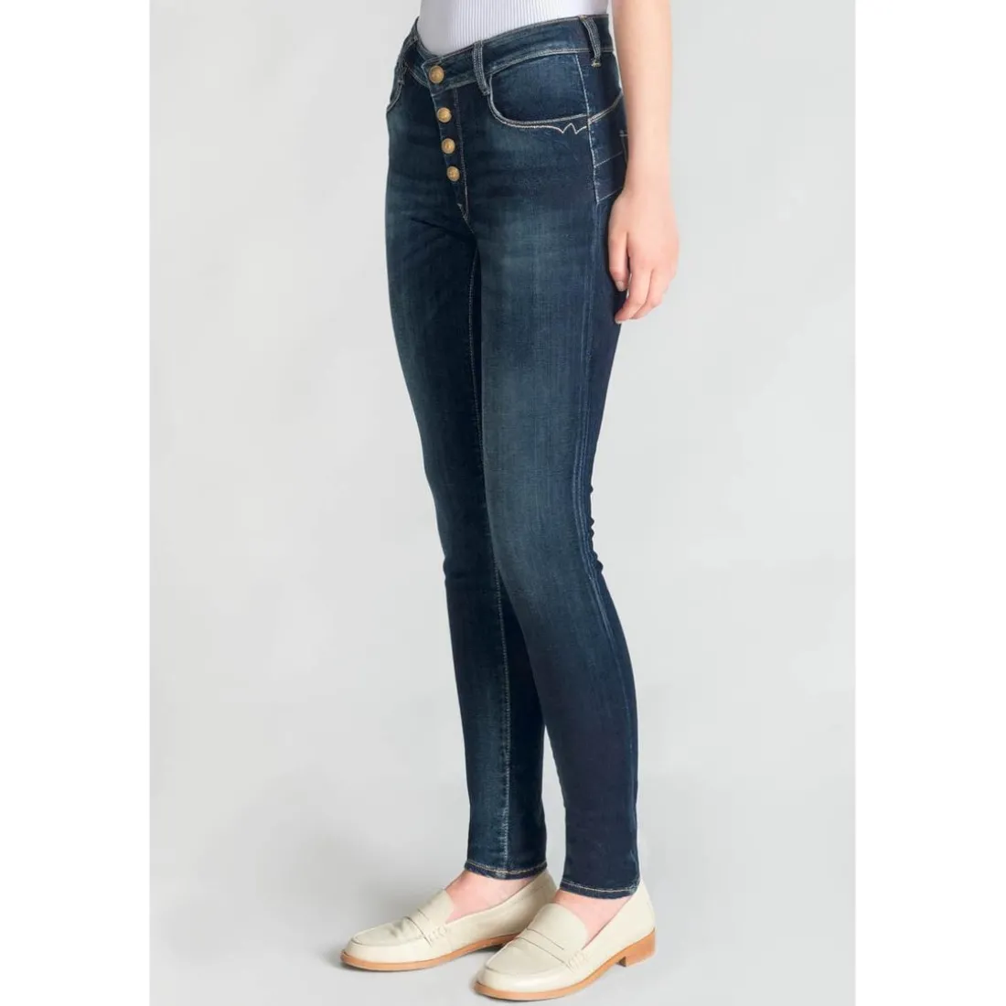 Jeans push-up slim taille haute PULP, longueur 34 bleu en coton Lola