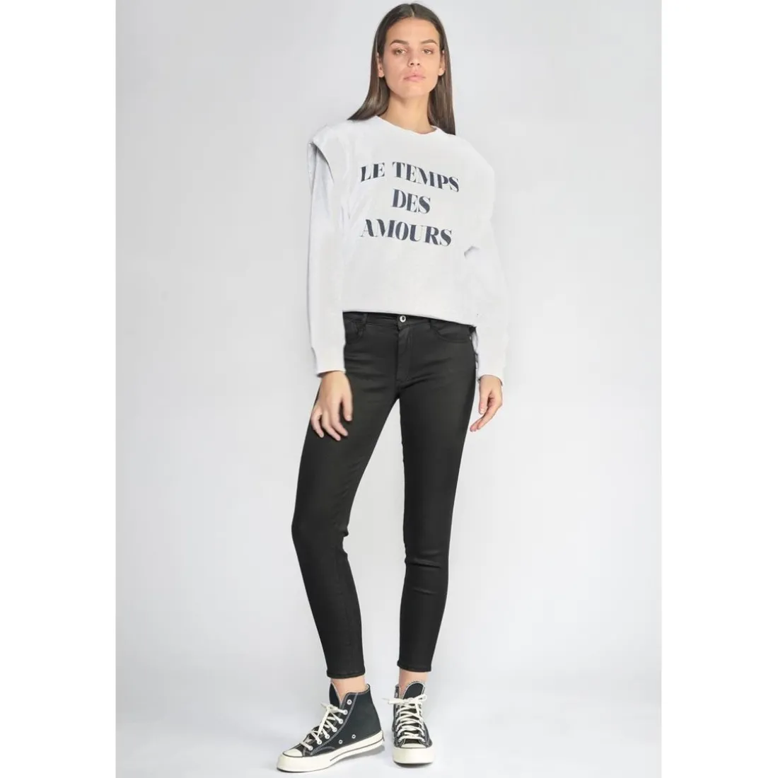 Jeans push-up slim taille haute PULP, 7/8ème noir en coton Wren