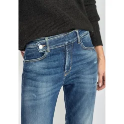 Jeans regular, droit 400/17 mom taille haute 7/8ème bleu en coton