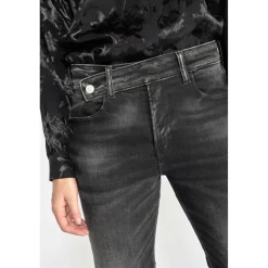 Jeans regular, droit 400/17 mom taille haute 7/8ème noir en coton