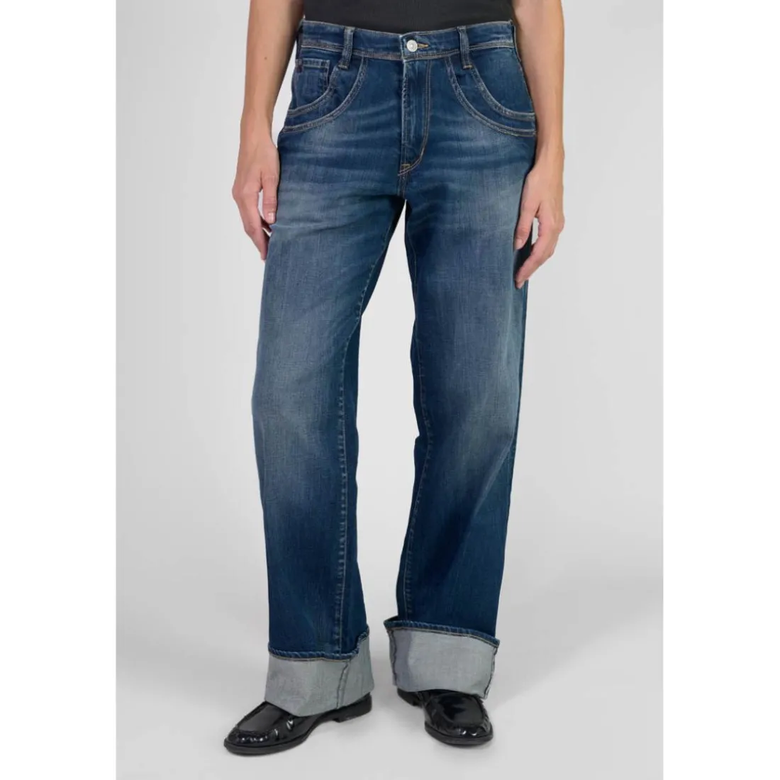 Jeans regular, droit 400/28 regular loose taille haute, longueur 34 bleu Louise