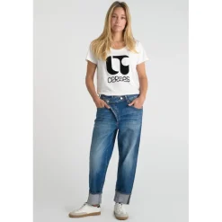 Jeans regular, droit boyfit 7/8ème bleu Lila en coton