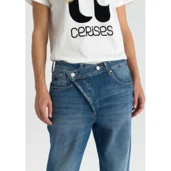 Jeans regular, droit boyfit 7/8ème bleu Lila en coton