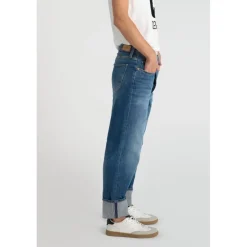Jeans regular, droit boyfit 7/8ème bleu Lila en coton