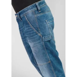 Jeans regular, droit loose, longueur 34 bleu Earl en coton