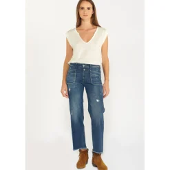 Jeans regular, droit pricilia, 7/8ème bleu Rhea