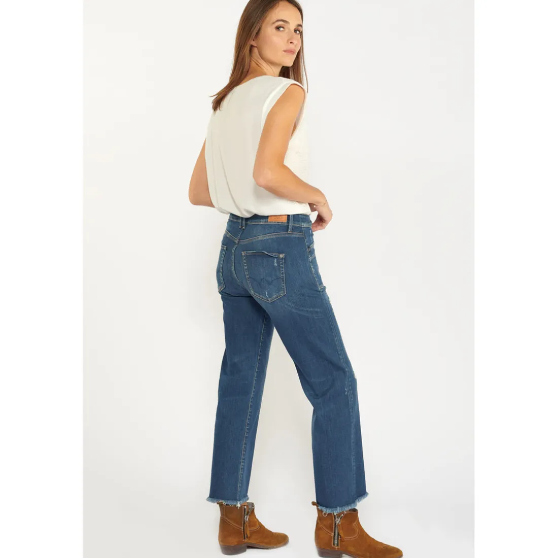 Jeans regular, droit pricilia, 7/8ème bleu Rhea