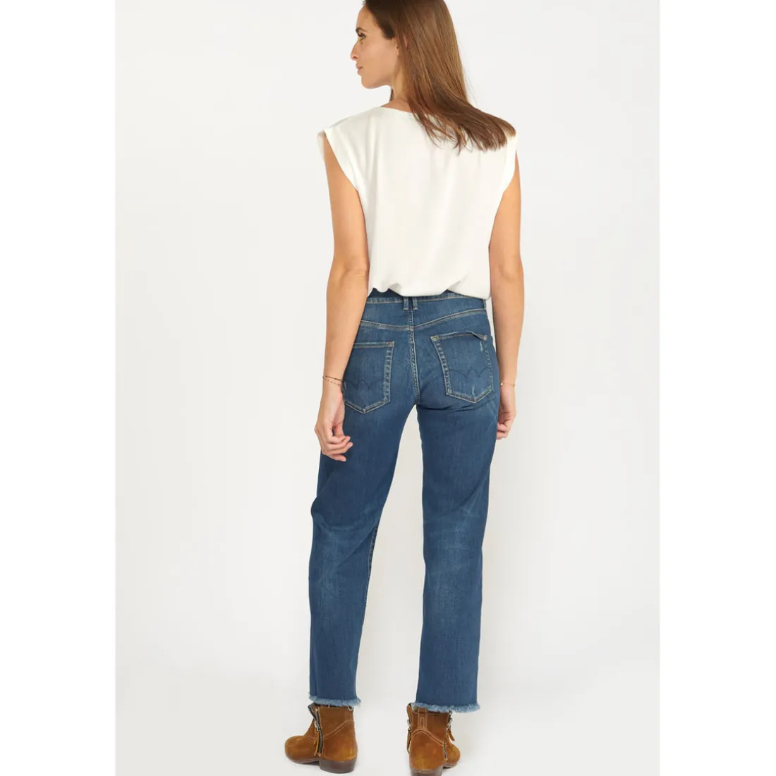 Jeans regular, droit pricilia, 7/8ème bleu Rhea