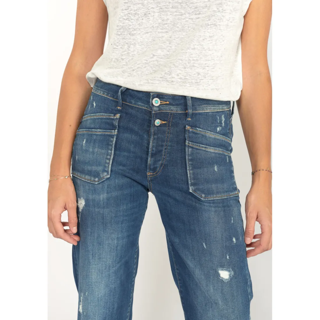 Jeans regular, droit pricilia, 7/8ème bleu Rhea