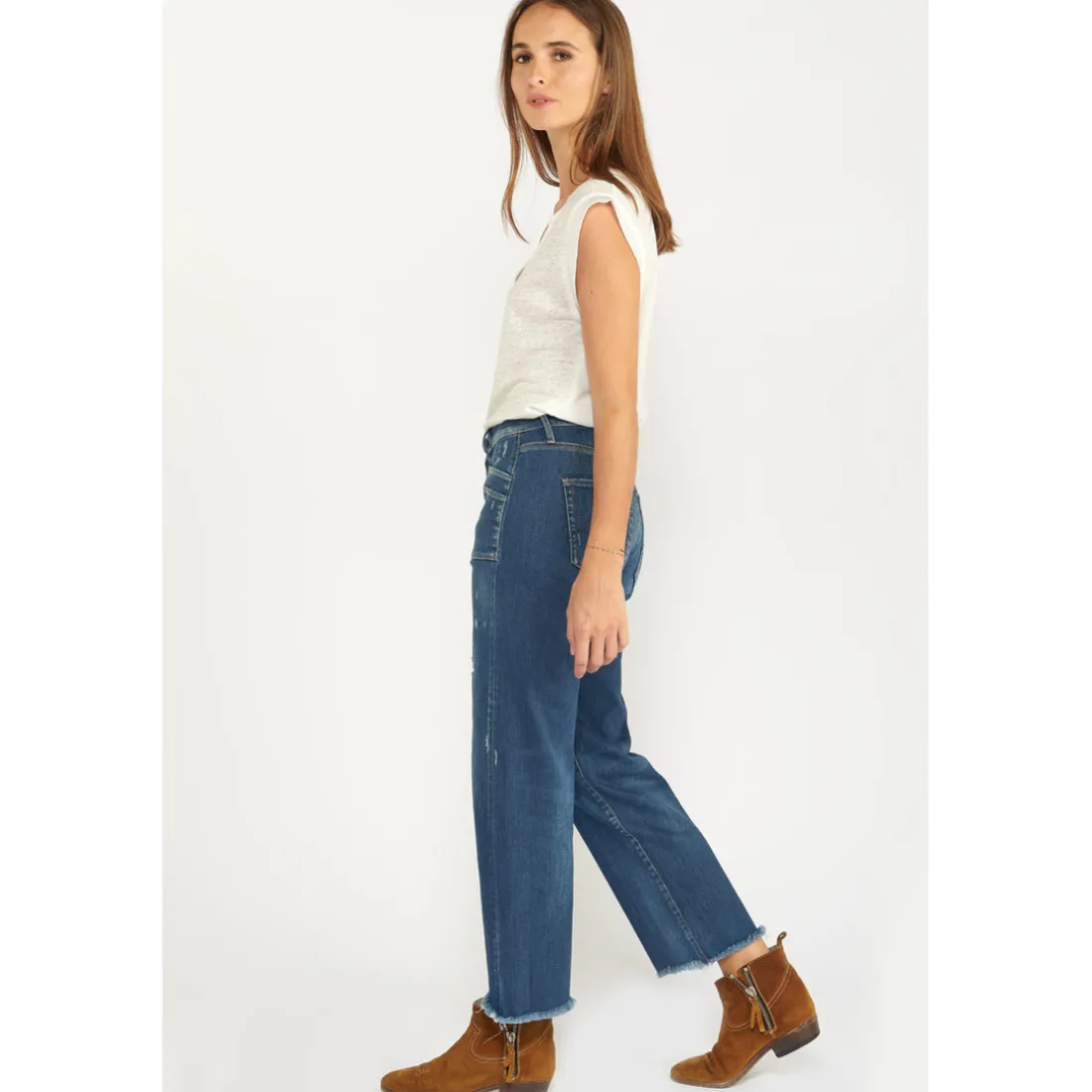 Jeans regular, droit pricilia, 7/8ème bleu Rhea