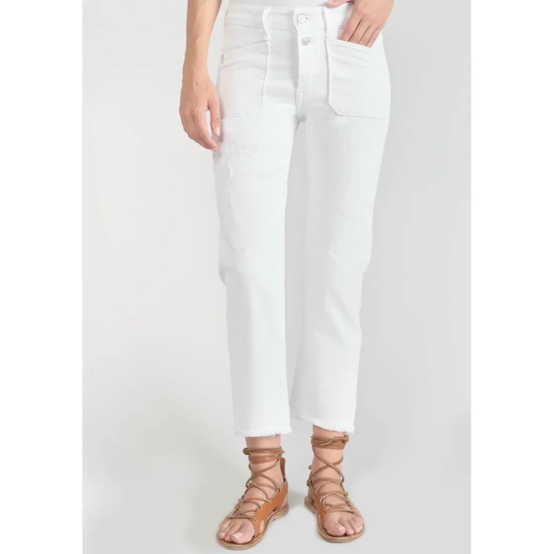 Jeans regular, droit pricilia, 7/8ème blanc en coton