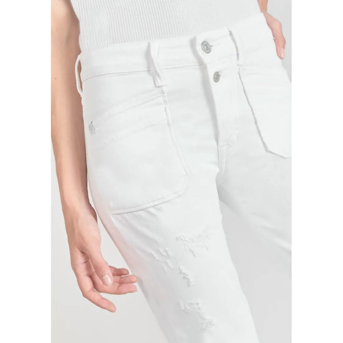 Jeans regular, droit pricilia, 7/8ème blanc en coton