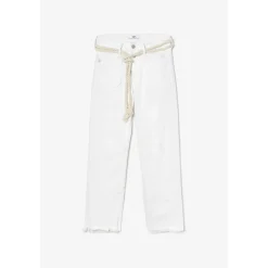 Jeans regular, droit pricilia, 7/8ème blanc en coton