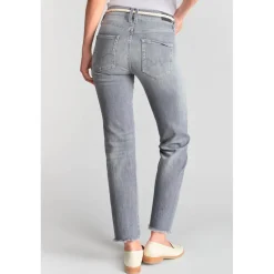 Jeans regular, droit pricilia, 7/8ème gris en coton