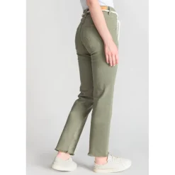 Jeans regular, droit pricilia, 7/8ème vert en coton